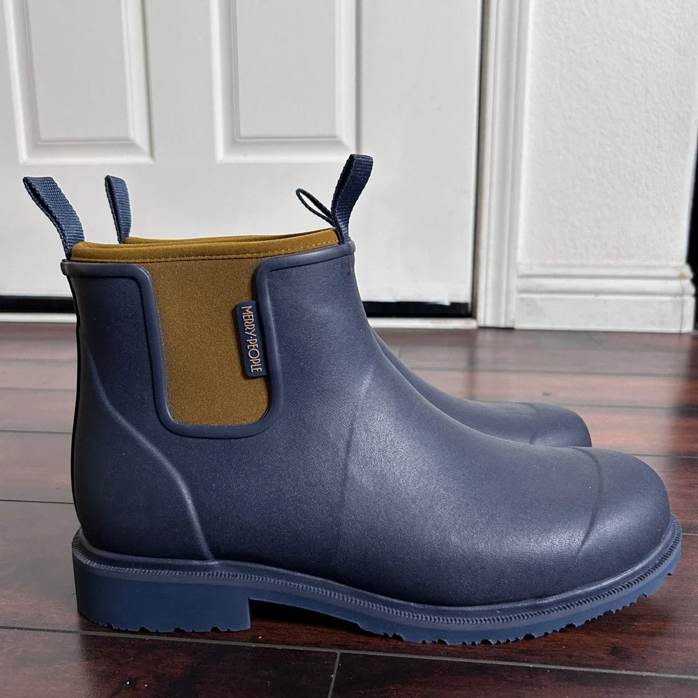 NWOB Merry People Bobbi Ankle Rain Boot Oxford Blue &‎ Tan Men 43 US 11